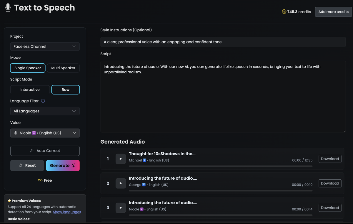 AI Gen Toolkit - Text to Speech interface